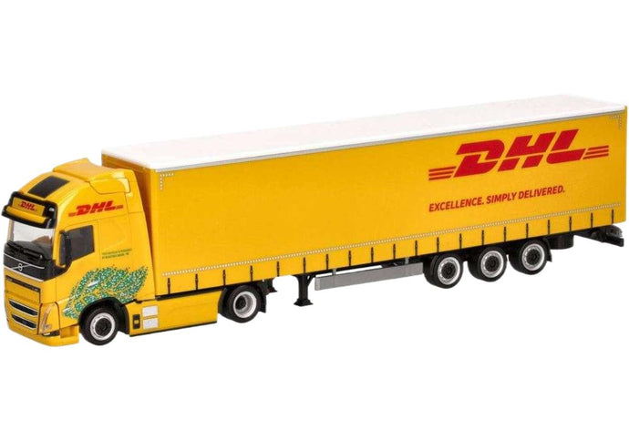 DHL Volvo FH GL XL Electric カーテンサイド トラック / Herpa 1/87 建設機械模型 工事車両