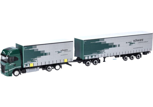 Spedition Schwarz Iveco SWay カーテンサイドトレーラー トレーラー / Herpa 1/87 建設機械模型 工事車両