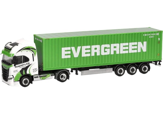Rapstrucks Evergreen Iveco SWay LNG 40ft コンテナトレーラー コンテナ / Herpa 1/87 建設機械模型 工事車両