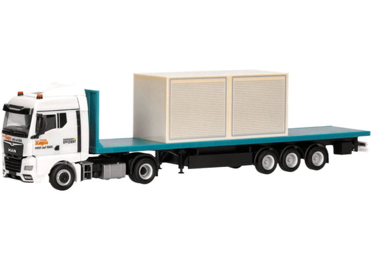 Circus Krone MAN TGX GM フラットベッドトレーラー + 10ft ボックス トレーラー / Herpa 1/87 建設機械模型 工事車両