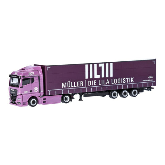 Muller Die lila Logistik MAN eTGX GM カーテンサイドセミトレーラー / Herpa 1/87 ミニカー トラック模型