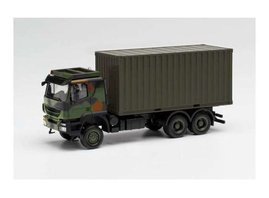 Iveco トラッカー 6x6 20 ft. コンテナ グリーンカモフラージュ/Herpa 1/87ミニカー