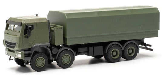 Iveco Trakker 8x8 カバード フラットベッド オリーブグリーン ハイクオリティプラスチック トラック / Herpa 1/87 建設機械模型 工事車両