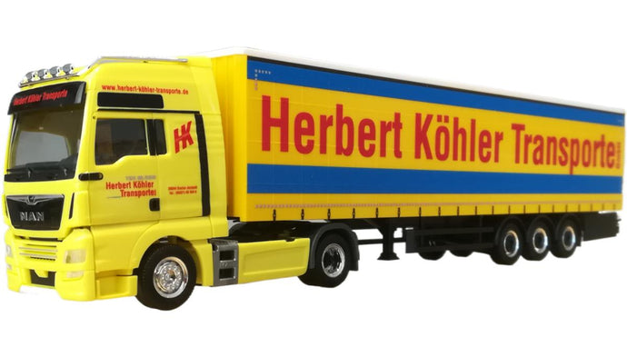 Herbert Kohler MAN TGX XXL カーテンサイドトレーラー トレーラー / Herpa 1/87 建設機械模型 工事車両