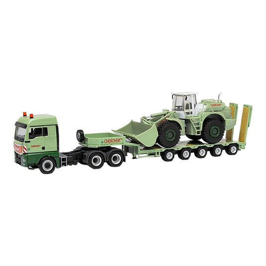 Geiger MAN TGX XLX Euro 6 ローローダー Liebherr ホイールローダー積載 / Herpa 1/87 ミニカー トラック模型