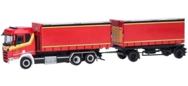 消防署ドルトムント Scania ロールオフトレーラー トレーラー / Herpa 1/87 建設機械模型 工事車両