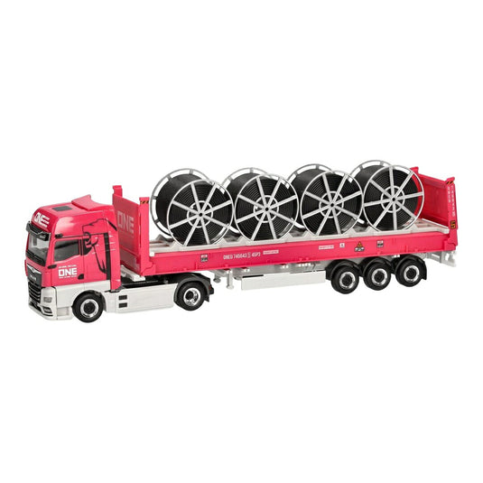ONE MAN eTGX GX 40ft フラットラックコンテナトレーラー ケーブルドラム付 / Herpa 1/87 ミニカー トラック模型