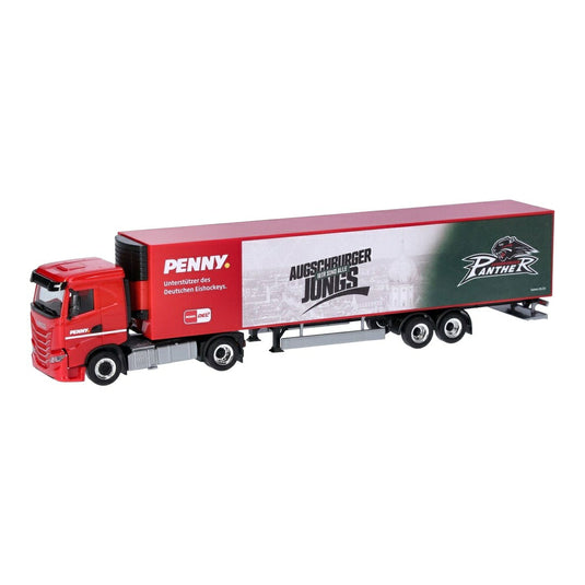 PENNY DEL Augsburger Panther イベコ S-Way 冷凍冷蔵セミトレーラー / Herpa 1/87 ミニカー トラック模型