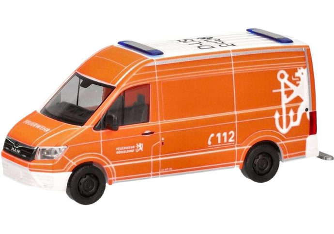 消防 Dusseldorf MAN TGE ボックス トラック / Herpa 1/87 建設機械模型 工事車両