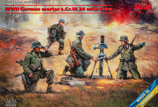 WW2 German Mortar s.Gr.W.34 with Crew 迫撃砲と兵士4体セット 組み立てプラモキット模型 ミリタリー /ICM 1/35