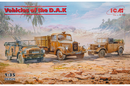 Vehicles of the D.A.K (Mercedes-Benz L3000 truck Kfz.70 infantry carrier and Kfz.2 radio vehicle) モデルキット/ ICM 1/35 模型