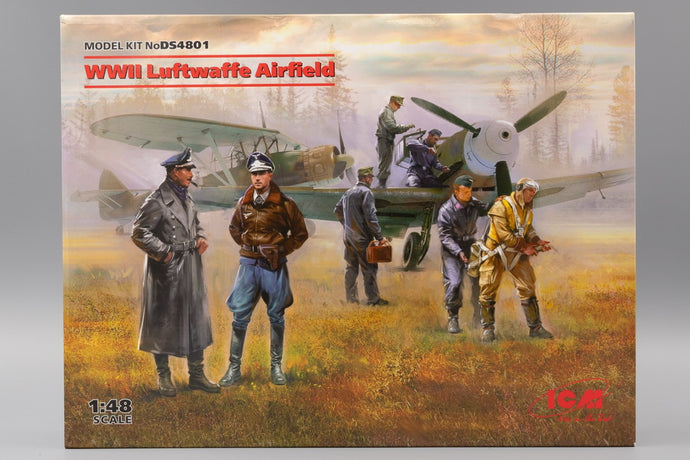 WWII ドイツ空軍飛行場 (Messerschmitt Bf 109F-4 Hs 126 B-1 ドイツ空軍パイロット＆地上員) モデルセット/ ICM 1/48 模型