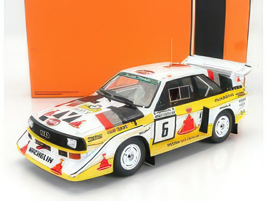 AUDI QUATTRO S1 E2 TEAM AUDI SPORT N 6 RALLY 1000 LAKES 1985 HANNU MIKKOLA ARNE HERTZ WHITE YELLOW/IXO 1/18ミニカー
