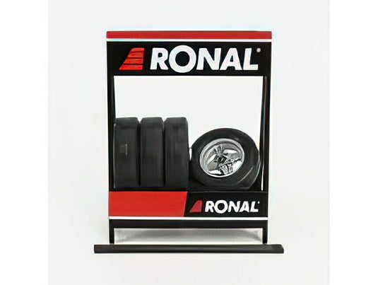 CAVALLETTO SUPPORTO 4X PNEUMATICI RONAL - METAL RACK WITH 4X TYRES - BLACK SILVER /IXO 1/18ミニカー