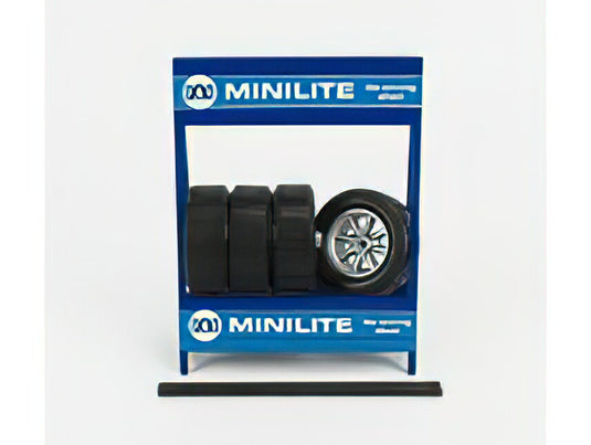 CAVALLETTO SUPPORTO 4X PNEUMATICI MINILITE - METAL RACK WITH 4X TYRES - 2 TONE BLUE /IXO 1/18ミニカー
