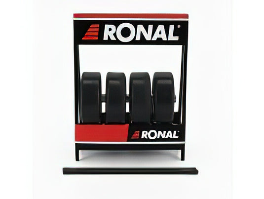 CAVALLETTO SUPPORTO 4X PNEUMATICI RONAL - METAL RACK WITH 4X TYRES - BLACK SILVER /IXO 1/18ミニカー