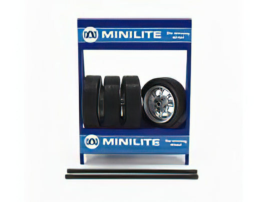 CAVALLETTO SUPPORTO 4X PNEUMATICI MINILITE - METAL RACK WITH 4X TYRES - BLACK SILVER /IXO 1/18ミニカー
