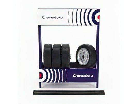 CAVALLETTO SUPPORTO 4X PNEUMATICI CROMODORA - METAL RACK WITH 4X TYRES - BLACK SILVER /IXO 1/18ミニカー