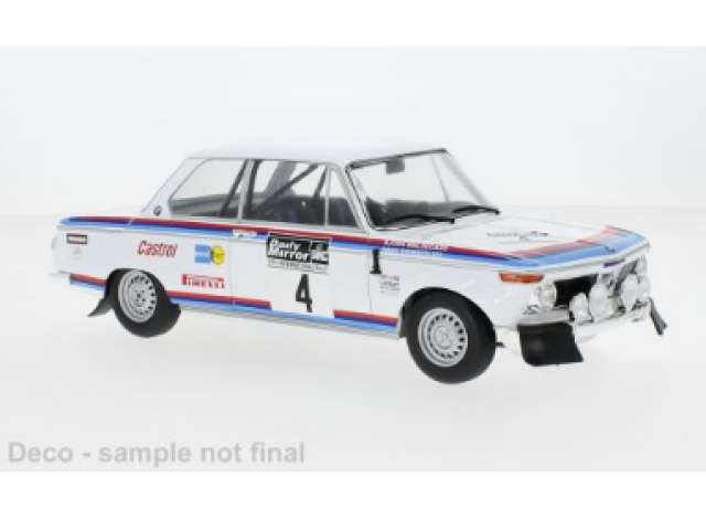 1973 BMW 2002、#4 B.ヴァルデガード/H.トルゼリウス、ラリーWM、RACラリー、ホワイト/ブルー/レッド/ IXO 1/18 ミニカー