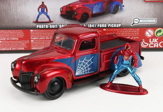 FORD USAフォードUSA ピックアップ 1941 スパイダーマンフィギュア付き レッドブルー TV SERIES / JADA 1/32 ミニカー