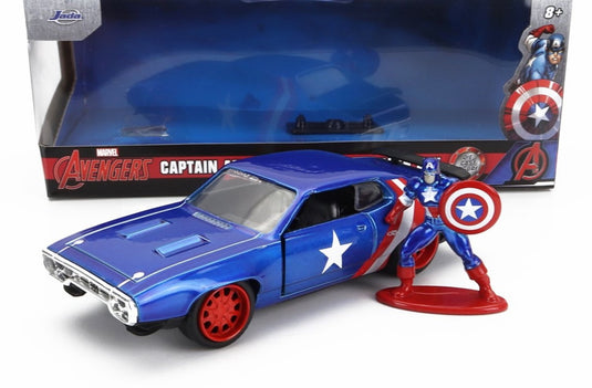 PLYMOUTHプリムス GTX キャプテンアメリカフィギュア 1972 ブルーレッドホワイト TV SERIES / JADA 1/32 ミニカー
