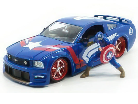 FORD USA MUSTANG GT COUPE 2006 WITH CAPTAIN AMERICA FIGURE BLUE RED WHITE/JADA 1/24ミニカー