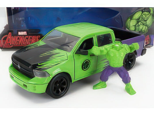 DODGE RAM 1500 PICKUP WITH HULK FIGURE MARVEL AVENGERS 2014 GREEN PURPLE/JADA 1/24ミニカー