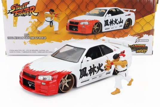 NISSANニッサン スカイライン GTR R34 ADVAN 2002 ストリートファイター リュウ ホワイトレッド TV SERIES / JADA 1/24 ミニカー
