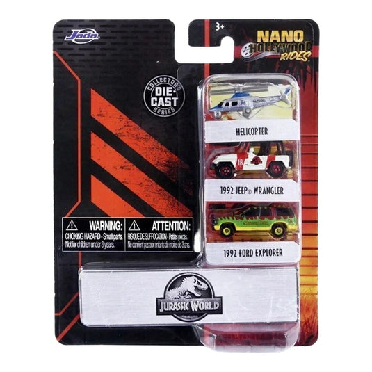 ヘリコプター 1992 ジープ ラングラー 1992 フォード エクスプローラー ジュラシックワールド 3台セット / JADA 1/87 ミニカー