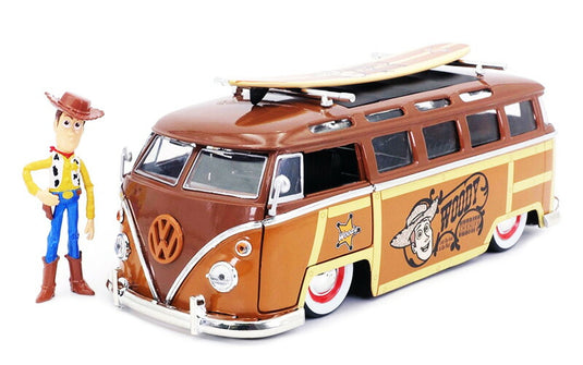 トイストーリー Volkswagen T1 サーフバス ウッディ フィギュア付き ミニカー / JADA 1/24