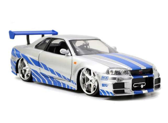 2002 ニッサン スカイライン GTR R34 ワイルドスピード シルバー/ブルー / JADA 1/24 ミニカー
