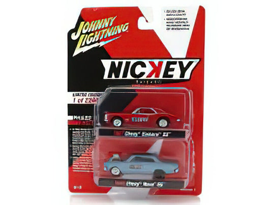 CHEVROLET SET 2X CAMARO 1967 + NOVA 1964 LIGHT BLUE RED/JOHNNY LIGHTNING 1/64ミニカー