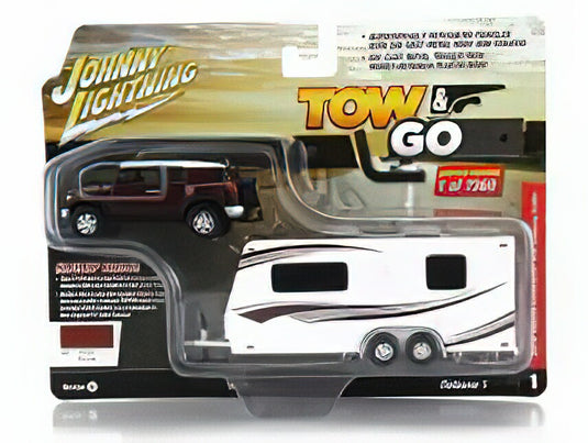 TOYOTA FJ CRUISER 200 WITH ROULOTTE RED WHITE/JOHNNY LIGHTNING 1/64ミニカー