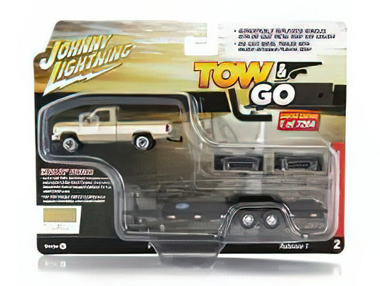 FORD USA RANGER PICK-UP 1983 WITH TRAILER CAR TRANSPORTER BEIGE WHITE BLACK/JOHNNY LIGHTNING 1/64ミニカー