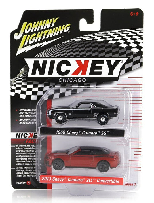Chevroletシボレー セット 2x カマロ SS 1969 ZL1 カブリオレ 2013 ブラックレッド / JOHNNY LIGHTNING 1/64 ミニカー