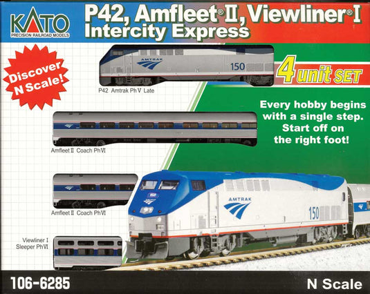 アムトラック インターシティ・エクスプレス 列車セット GE P42 アムフリート客車・カフェ・ビューライナー寝台車 (Phase IVb) 完成品 / KATO Nゲージ 鉄道模型 外国鉄道