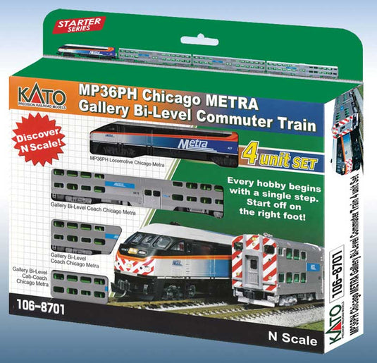 シカゴ・メトラ 2階建通勤列車セット スタンダードDC MP36PH 2階建客車 2階建キャブカー / KATO Nゲージ 鉄道模型 外国鉄道