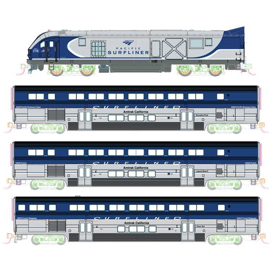 アムトラック パシフィック・サーフライナー 基本セット スタンダードDC SC-44 チャージャー 客車2両 制御客車 (ブルー、シルバー) / KATO Nゲージ 鉄道模型 外国鉄道