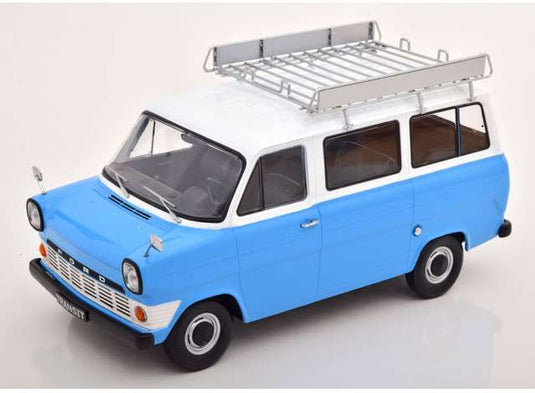 1965 Ford Transit Bus with Roof Rack, light blue/white/KK-SCALE 1/18ミニカー