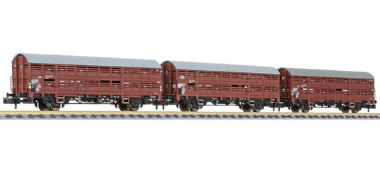 Nゲージ 鉄道模型 Liliput リリパット DB Hbers358 Epoch IV 3-part Set of crate wagons DC