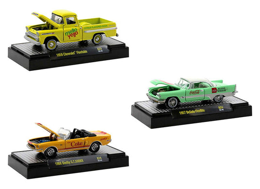 コカ・コーラ 3台セット アメ車 模型 ダイキャスト モデル コレクション ギフト / M2MACHINES 1/64 ミニカー 模型