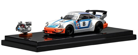 【予約】2026年発売予定 Porscheポルシェ 911 964 RWB RAUH-WELT No.8 Martini Racing エンジン付属 1994 シルバー/オレ / MOTORHELIX 1/64 ミニカー
