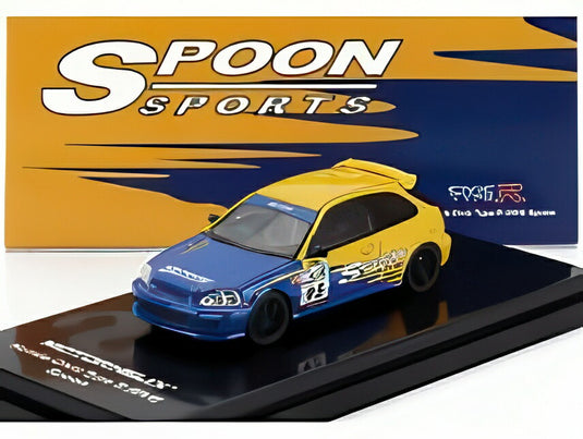 HONDA CIVIC EK9 TYPE R SPOON No95 レーシング 1999 ブルーイエロー/ MOTORHELIX 1/64 ミニカー