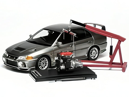 MITSUBISHI LANCER EVO IV WITH ENGINE AND ACCESSORIES 1999 グレーメタリック/ MOTORHELIX 1/18 499台限定ミニカー