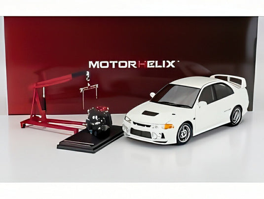 MITSUBISHI ランサーエボIV エンジン＆アクセサリー付 1999 スコシアホワイト/ MOTORHELIX 1/18 1299台限定ミニカー