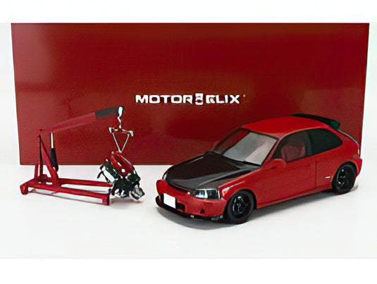 HONDA  CIVIC TYPER (EK9) 1997 WITH YOKOHAMA TIRES AND ENGINE  RED BLACK/MOTORHELIX 1/18ミニカー