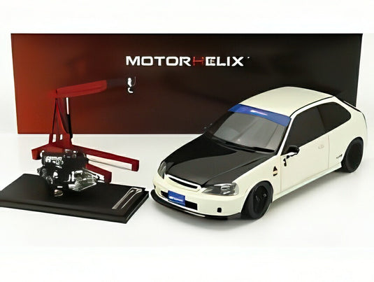 HONDA シビック EK9 タイプ R スプーン エンジンとアクセサリー付き 1999 ホワイトブラックカーボン/ MOTORHELIX 1/18 ミニカー