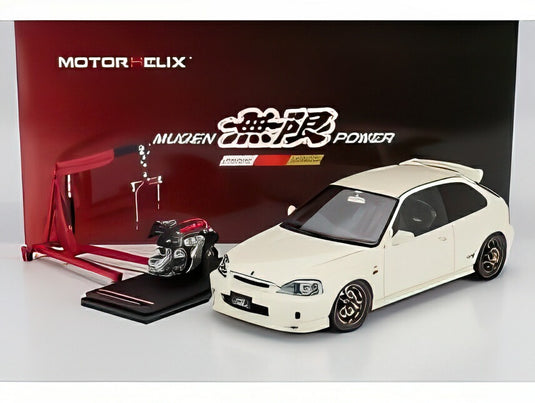 HONDA シビック EK9 タイプR MUGEN エンジン＆アクセサリー付 1999 ホワイト/ MOTORHELIX 1/18 ミニカー