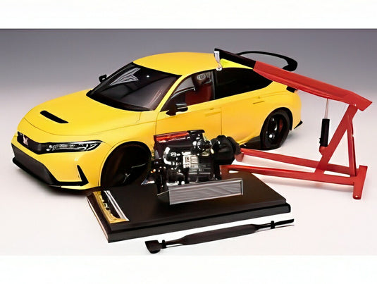 HONDA CIVIC TYPE R FL5 WITH ENGINE AND ACCESSORIES 2020 イエロー/ MOTORHELIX 1/18 ミニカー