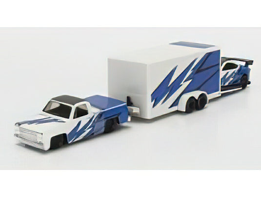 CHEVROLET 1500 PICK-UP WITH TRAILER CAR TRANSPORTER + SUBARU BRX 2019 BLUE WHITE/MAISTO 1/64ミニカー